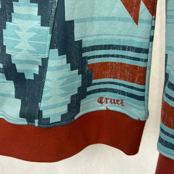 NEW Cruel Denim Southwest Hoodie Sweatshirt Womens Sz S Blue Rust Lightweight - Picture 2 of 7